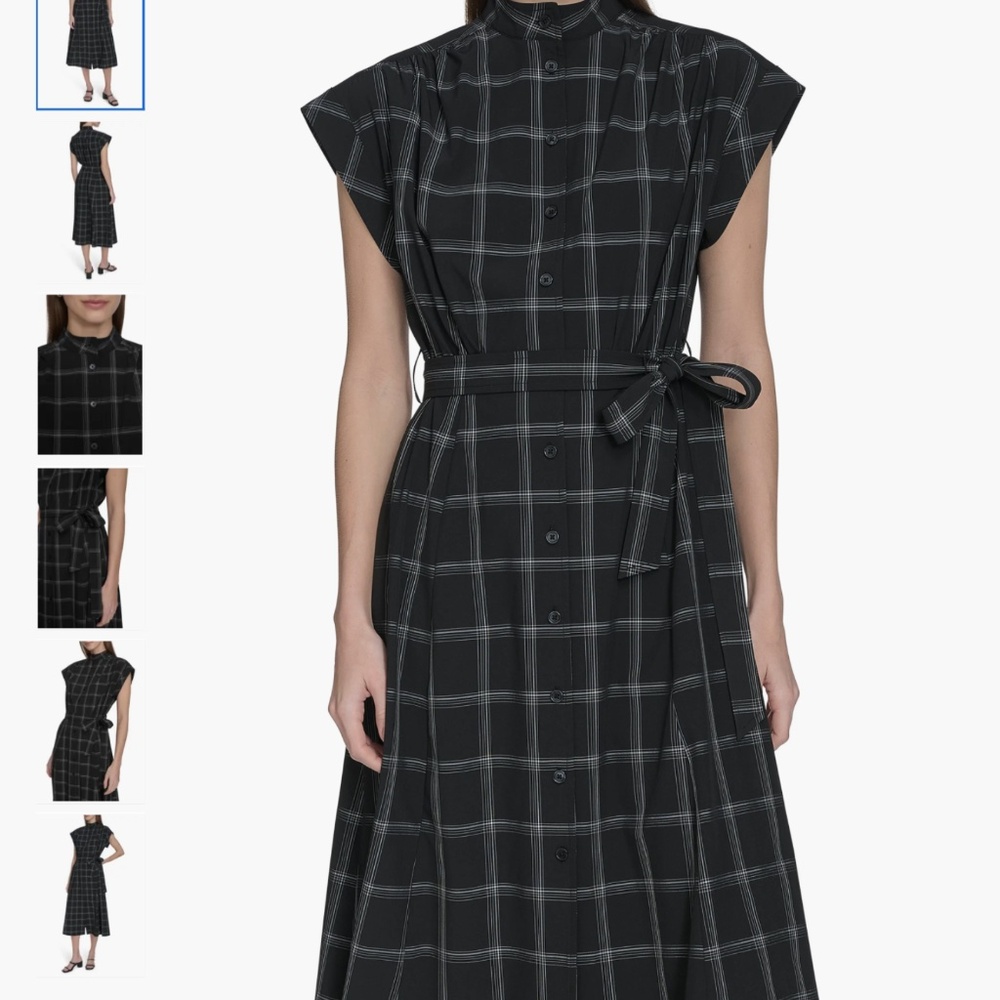 Calvin Klein Windowpane Plaid Cap Sleeve Midi Shirtdress, size 10 - Picture 1 of 12